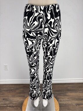 GARAGE Black & White Abstract Swirl Wide Leg Flare Pants M